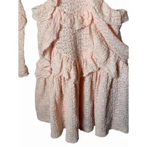 SABO Pink Eyelet Cutout Ruffle Mini Dress Long Sleeve Size 2 thumbnail 7