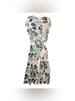 Alexa B Nites Floral Chiffon Maxi Dress Size 14W Wrap V Neck Flutter Sleeve thumbnail 3