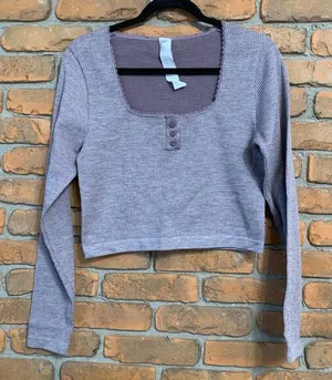 Fabletics Womens XL‎ Mauve Waffle Henley Cropped Long Sleeve Top LS2253733 thumbnail 1