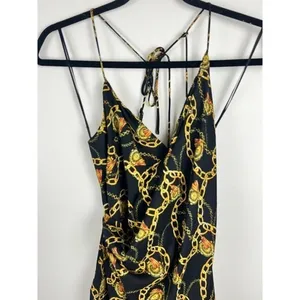 ASTR‎ The Label Mini Dress Chain Reaction Black Gold Chain Print Tie Back Small thumbnail 14