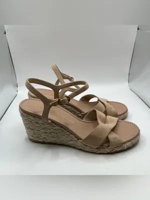 Stuart Weitzman Dayna Suede Espadrille Wedges 6.5 neutral suede crisscross vamp thumbnail 6