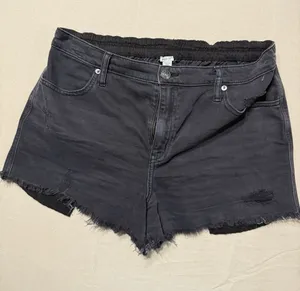 Aerie Black Distressed Denim Shorts Elastic Back Waist Frayed Hem Medium E18 thumbnail 1