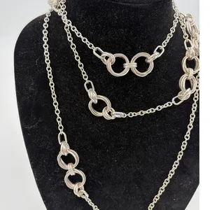 Banana Republic Set 2 Silver Tone Statement Links Chain Necklace Layered thumbnail 2