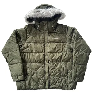Columbia Sportswear Olive Green Puffer Jacket Faux Fur Removable Hood Womens XL thumbnail 1