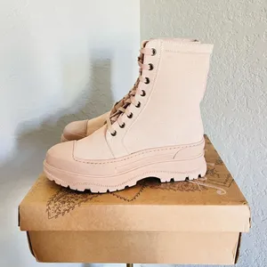 FREE‎ PEOPLE Camp Out Canvas Combat Boot, Natural, Tan/Pink, Size 8, NWT thumbnail 7