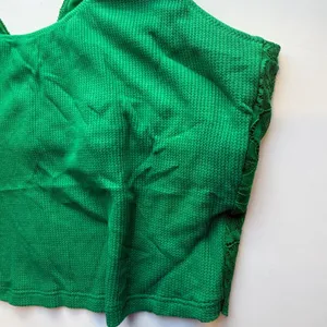 Aerie NWT Waffle Knit Lace V Back Longline Bralette Bra Green Size Medium M NEW thumbnail 4