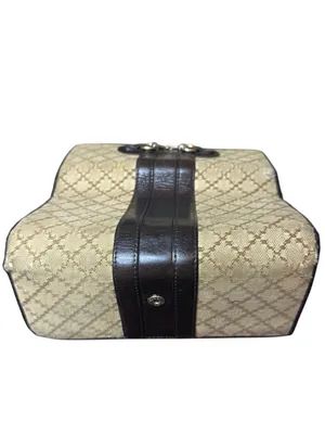 GUCCI Horsebit Diamante Brown Leather and Beige Canvas Bifold Wallet WOC thumbnail 9