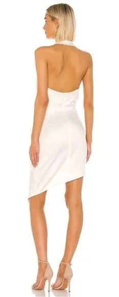 NEW ELLIATT Camo ASYMMETRIC White Ivory SATIN Halter DRAPED Cocktail Dress sz M thumbnail 2