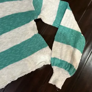Beach Riot Teal and White Knit Sweater Bell Sleeve XS thumbnail 5