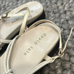David Tate Cream Strappy Leather Flat Sandals Size 7 thumbnail 7