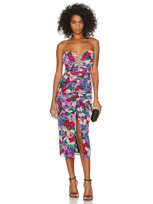 Nicholas Sorin Diamond Cutout Midi Dress Size 4 Red Green Purple NWT $500 thumbnail 4