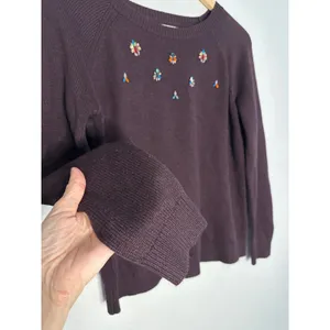 Loft Bejeweled Rhinestone Burgundy Plum Sweater Glam Preppy Twee Medium thumbnail 4