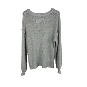 POL Textured Knit Sweater Womens M Gray Lightweight Drop Shoulder Exposed Hem thumbnail 2