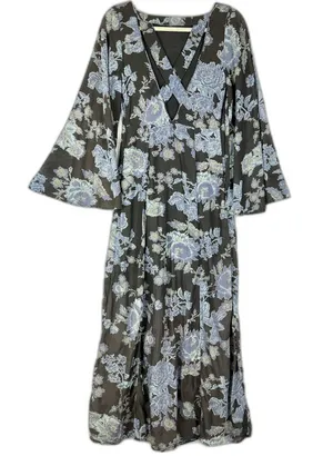 Free People Melrose Maxi Dress Size 2 Floral Night Combo Boho Flare Sleeves thumbnail 3