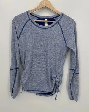 Lucy Lucytech‎ Blue Striped Long Sleeve Workout Shirt Women Sz S Cinch Thumbhole thumbnail 1
