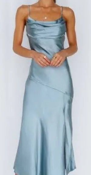 Hello Molly Satin Slip Midi Dress Light Blue XS thumbnail 1