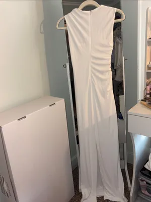 Zara White Ruched One-Shoulder Maxi Dress thumbnail 2