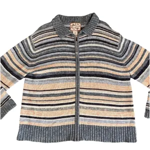 Heirloom Collectibles Fair Isle Cardigan Sweater Women's Lg. Blue Beige Zip Up‎ thumbnail 2