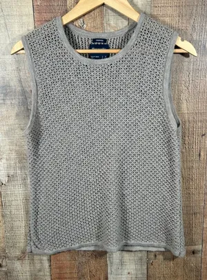 Abercrombie & Fitch Cropped Sweater Vest Small Gray Open Knit Crochet Tank Y2K thumbnail 1