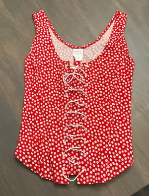 red and white daisy flower lace top thumbnail 1