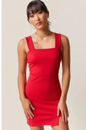 Francesca’s Ellie Square Neck Mini Slit Dress Red NWT Large Women’s Blue Rain thumbnail 1
