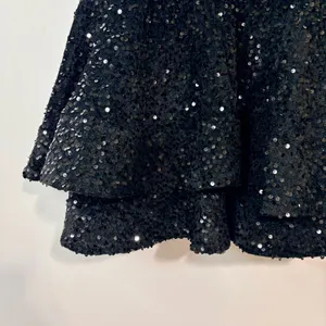 Women’s Velvet Sequin Tiered Mini Dress Black XS Small Party Cocktail thumbnail 3