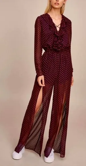 NWT!! THE FIFTH LABEL Titania Jumpsuit Black Red Clip Dot Dots Ruffle X-Small thumbnail 1