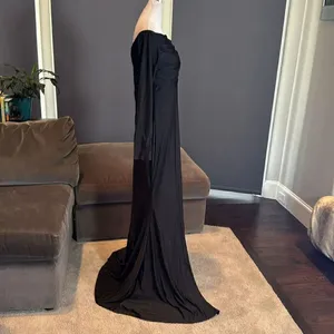Women’s Black Long Sleeve Off the Shoulder BodyCon Dress Long Leg Slit Size L thumbnail 4