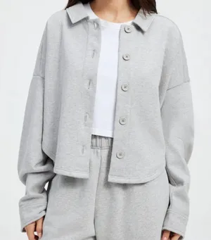 Good American heather gray cropped long sleeve shacket M thumbnail 1