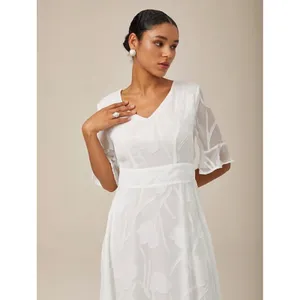 MSGLAMOR White Burnout Floral Flutter Sleeve Midi Dress New Large NWT thumbnail 2