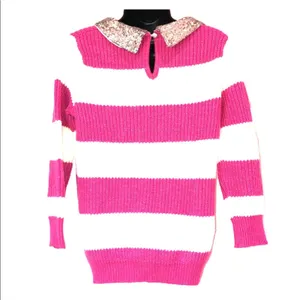 Pim + Larkin Wool Blend‎ Striped Sweater Pink & White Sequin Peter Pan Collar S thumbnail 2