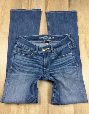 Y2K American Eagle Low Rise Kick Boot Jeans Womens 8 Long Blue Super Stretch thumbnail 1