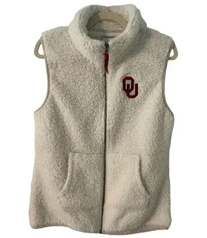 Captivating OU Sherpa Vest Size Large Cream Sooners Football Fall Warm Fuzzy thumbnail 1