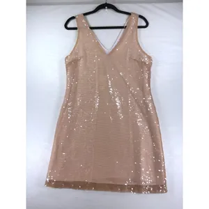 A New Day Women Rose Gold Sequin V-Neck Sleeveless Shift Mini Dress Size S NWT thumbnail 3