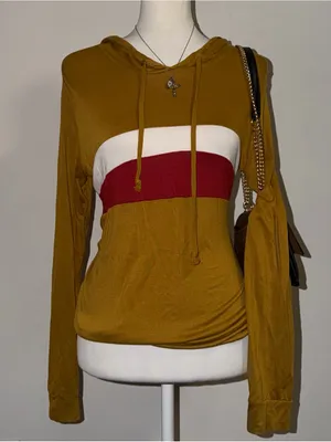 2000s vintage style yellow, red, and white color block hoodie thumbnail 1