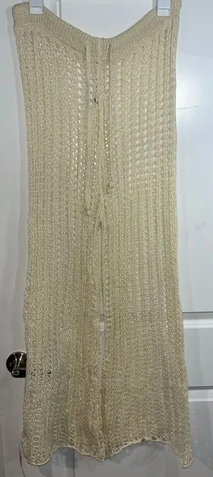 Odiva NWT Crochet Pullover Swimwear Cover Up Pants Size Large in Crème Color thumbnail 1