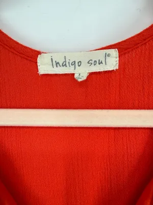 Indigo Soul Women's Large Red/Orange Sleeveless Crochet Trim Tiered Top Boho thumbnail 2
