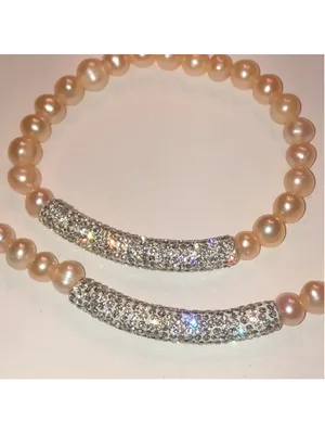 Pale Pink Genuine Pearls CZ Rhinestone Necklace Bracelet Set thumbnail 6