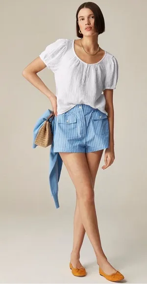 J.Crew Puff-sleeve henley top in gauze White Preppy Feminine Cotton Size Medium thumbnail 1