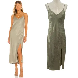 Show Me Your Mumu Zio‎ Dress Slip Satin Cheetah Print Sage Green Size Small thumbnail 2