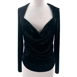Free people Perfect Date black velvet draped‎ top sz S thumbnail 9