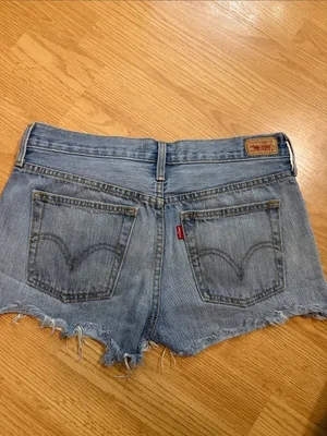 Levi's Light Blue Distressed Denim Cutoff Shorts thumbnail 3