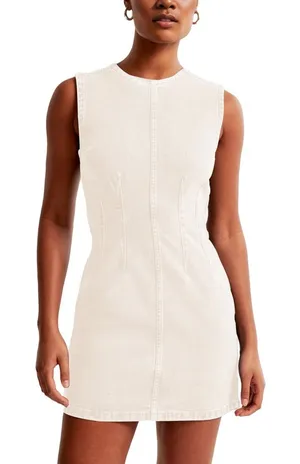 NWT‎ Sleeveless Cream Bodycon Denim Mini Dress Casual Zipper Tank Medium thumbnail 1