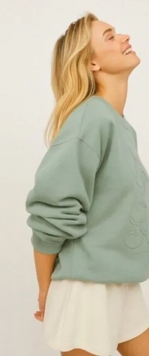 H&M x Disney Sage Green Embossed Mickey Mouse Crewneck Sweatshirt NWOT Medium thumbnail 1