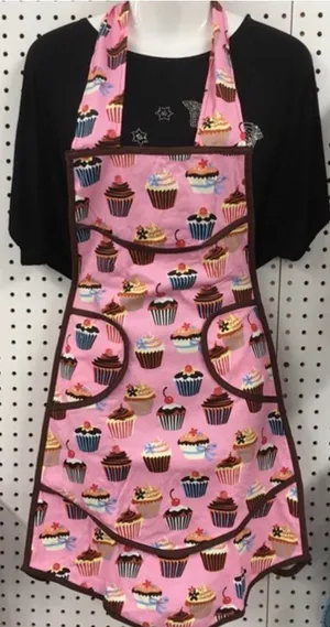 Cupcake Print Pink Women's Apron - Cute Kitchen Accessory thumbnail 1