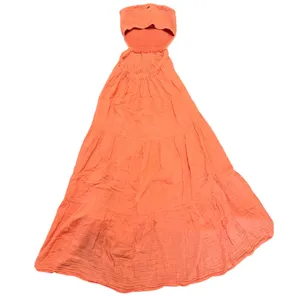 Rip Curl Orange Peach Tiered Maxi Dress Smocked Strapless XS 100% Cotton Boho thumbnail 9