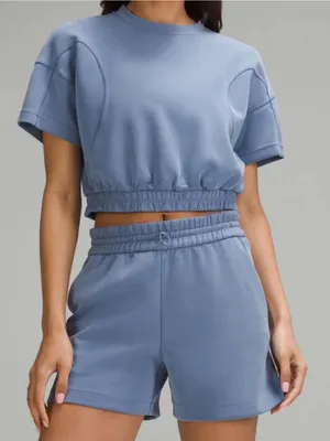 NWOT Lululemon Softstreme Gathered Cropped T-Shirt Oasis Blue Size 6 thumbnail 1