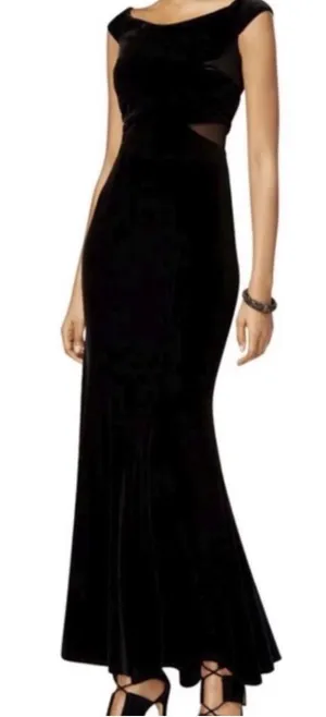 XSCAPE Black Velvet Off Shoulder Maxi Gown Cutout Formal Dress Size 6 - C61-123 thumbnail 1