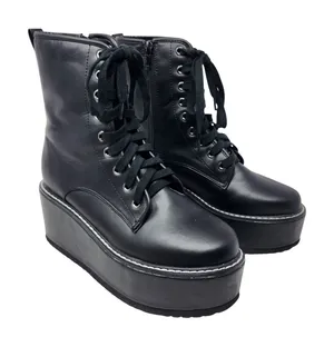 Liliana Shoes Black Leather Zip Archer 1 Chunky Platform Combat Boots Size 7.5 thumbnail 1