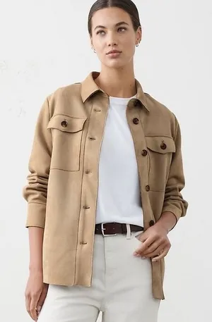 Banana Republic Stone Vegan Suede Overshirt Relaxed‎ Fit Shacket XL 790065-00 thumbnail 1